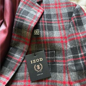 Izod Charcoal and Crimson Checkered Blazer